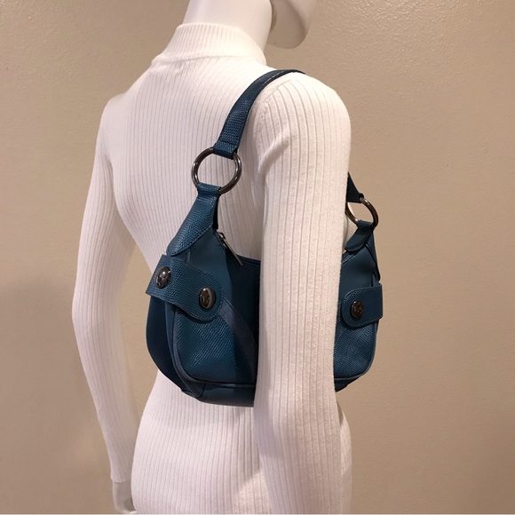 Vintage Y2K Crescent Underarm Shoulder Bag Purse Baguette Blue Small - Picture 6 of 11